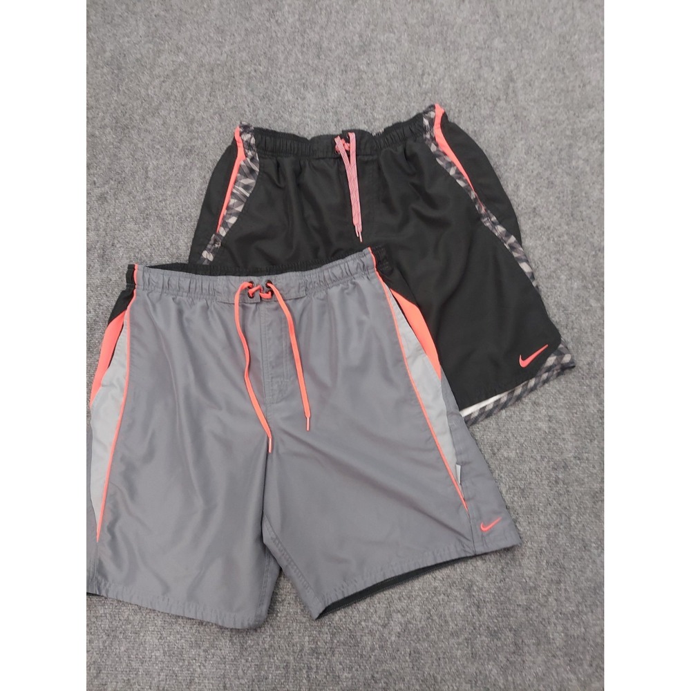 Lot 2 NIKE Swim Trunks Mens Large Gray Black Pockets Mesh Brief Beach Travel
